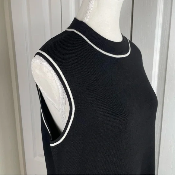 Free Assembly Ribbed Midi Sweater Dress Women’s XL Black White Trim Sleeveless - Picture 5 of 15